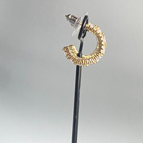 FAC Gold Tone Cubic Zirconia Huggie Hoop Earrings NWT - Picture 4 of 10